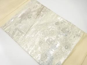 プラチナ箔　御所車花鳥模様織り出し　名古屋帯